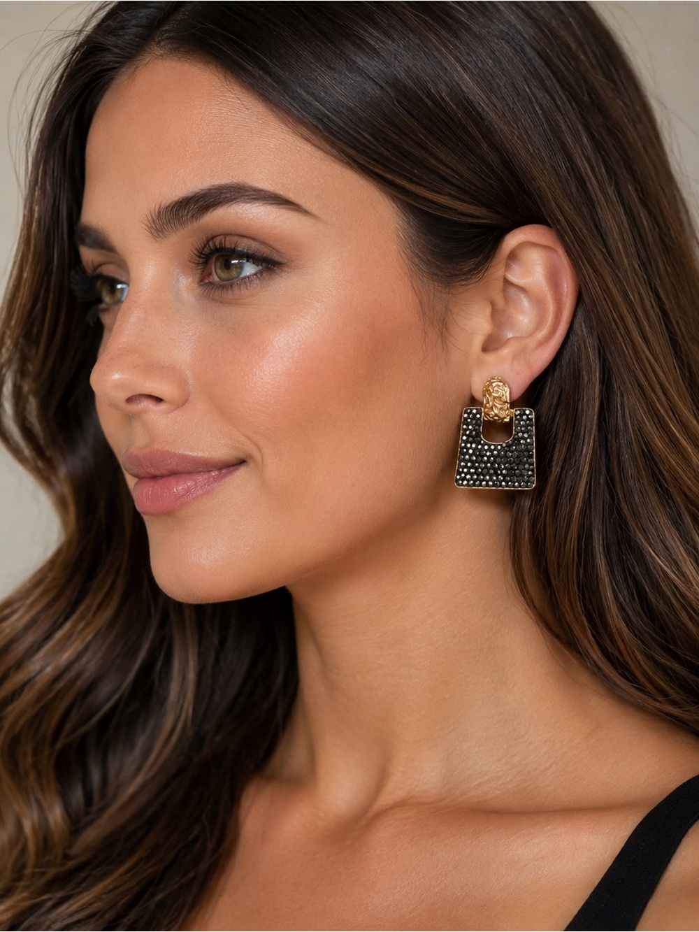 Gold & Black Statement Drop Earrings - Women Jewelry